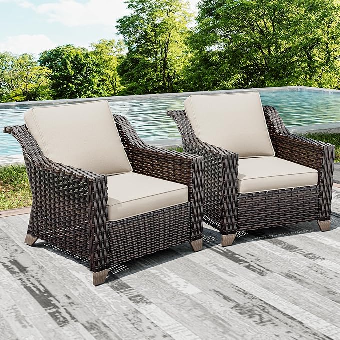 Joyside Wicker Patio Chairs Set of 2, Outdoor Rattan Furniture with Wide Armrest and Thick Cushions - Photo 6