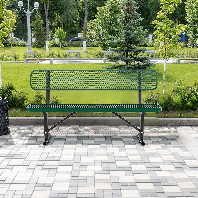 4/6/8 Feet Park Bench for Outside Heavy Duty Metal, Garden Benches Outdoor Bench with Backrest & Portable Frame - Photo 7