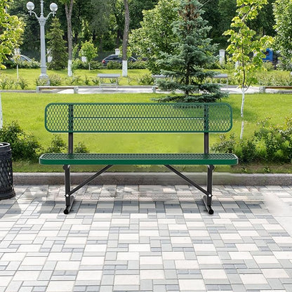 4/6/8 Feet Park Bench for Outside Heavy Duty Metal, Garden Benches Outdoor Bench with Backrest & Portable Frame, for Shopping Malls Stores Parks Patios Decks, Green