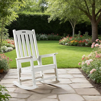 Psilvam Oversized Outdoor Rocking Chair Set of 2, Porch Rocker with 21" Wide Seat and 32" Tall Backrest, Pre-Assembled with Most Components for Effortless Installation (White)