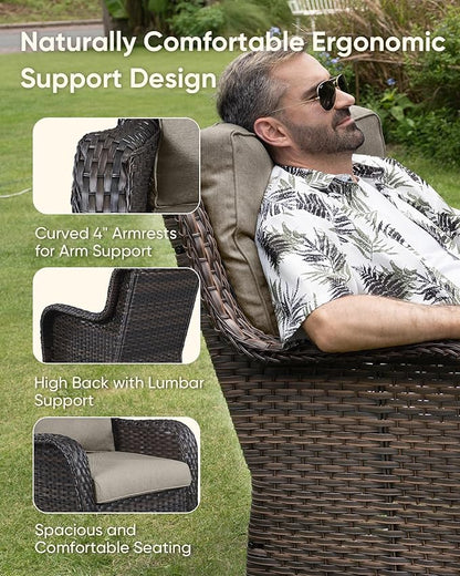 HUMMUH 3 Pieces Patio Bistro Set Wicker Patio Chairs Set of 2 with Tempered Glass Top Side Table Rattan Outdoor Furniture Conversation Set for Yard,Garden,Porch