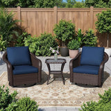 3 Piece Patio Wicker Bistro Set, 2 All-Weather Use Outdoor Wicker Swivel Chairs with PE Rattan Side Table - Photo 1