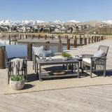 Walker Edison AZGWLSCH5GW Portofino 5 Piece Slat Back Patio Chat Set with UV Resistant Cushions, Grey Wash - Photo 3