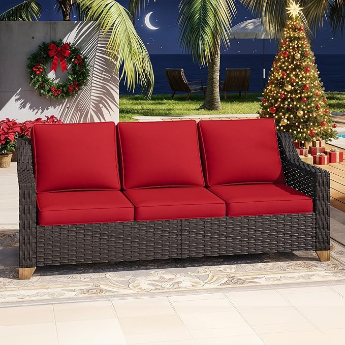 77'' Patio Sofa, All Weather Outdoor Rattan Wicker 3-Seat Sofa High Back Couch with Premium Cushions for Garden - Photo 1