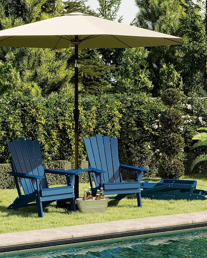 GREENVINES Folding-Adirondack-Chairs-Set-of-2 | HDPE Plastic | Throne Series | Fire Pit Chair | with Connecting Tray | Removable Table | All Weather | for Outdoor Patio Deck Poolside | Blue
