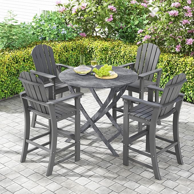 ORALNER Tall Adirondack Chairs, Set of 2 Outdoor High Back Balcony Chair, Weather Resistant HDPE Resin Plastic Bar Height Stools, 360 LBS Lifeguard Chair for Pool Patio Deck Backyard (2, Grey)