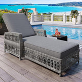 GDFStudio Outdoor Adjustable Wicker Chaise Lounge with Armrests, Patio Reclining Pool Chair with Removable Cushions - Photo 1