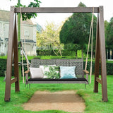 RELAX4LIFE 2-Seater Outdoor Porch Swing - Patio PE Rattan Hanging Swing Bench with Seat Cushion and Strong Hanging Ropes - Photo 9