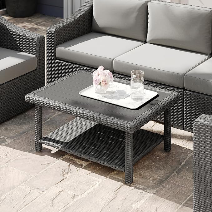Martha Stewart Bedford Indoor-Outdoor Patio Coffee Table with Lower Shelf, Faux Wood Top - Photo 6