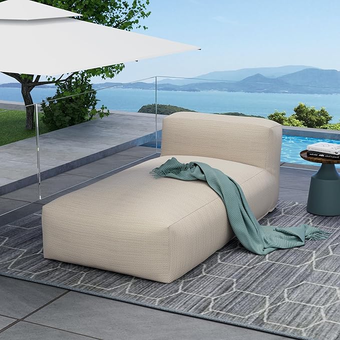 Dineli Outside Chaise Lounge Chairs Bed Lounger Outdoor Couch Sofa for Pool Comfy Patio Furniture Foam Filling Bean Bed Chair Lazy Sofa for Outside, Water-Resistant Sunbed (Light Orange, 70'' Length)