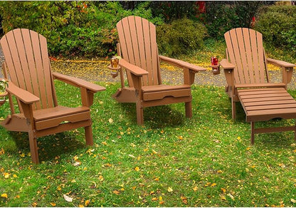 FUNBERRY Adjustable Folding Adirondack Chair with Retractable Ottoman, All Weather Fire Pit Chairs with Cup Holder