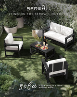 SERWALL 2 Pieces Single Cushioned Sofa Armchair, Black HDPE Adirondack Outdoor Sofa Lounge with Khaki Cushion - Photo 6