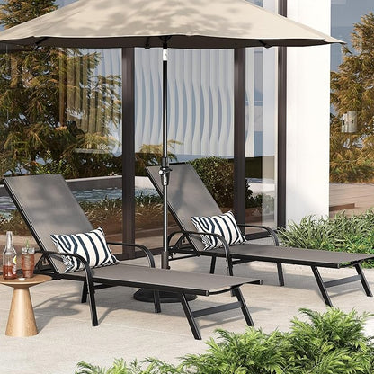 Outdoor Lounge Chair, Adjustable Patio Reclining Chaise with Textilene Fabric, Pool Lounge Chair with 5-Position Backrest for Patio, Garden, Poolside & Balcony,Grey Set of 2
