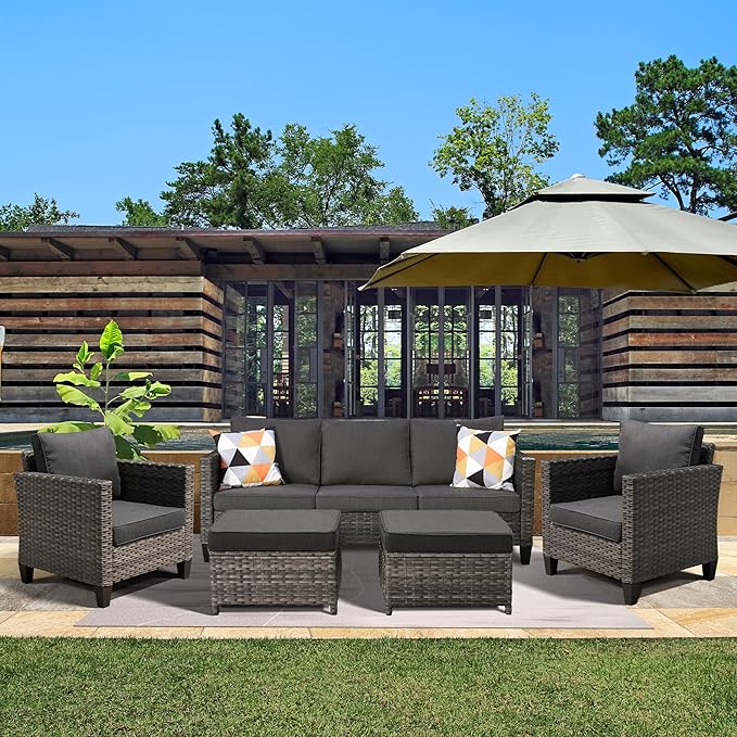 ovios Patio Furniture Set, 5 Pieces Outdoor Wicker Sofa Couch with Ottomans Comfy Cushions - Photo 1