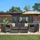 ovios Patio Furniture Set, 5 Pieces Outdoor Wicker Sofa Couch with Ottomans Comfy Cushions - Photo 1