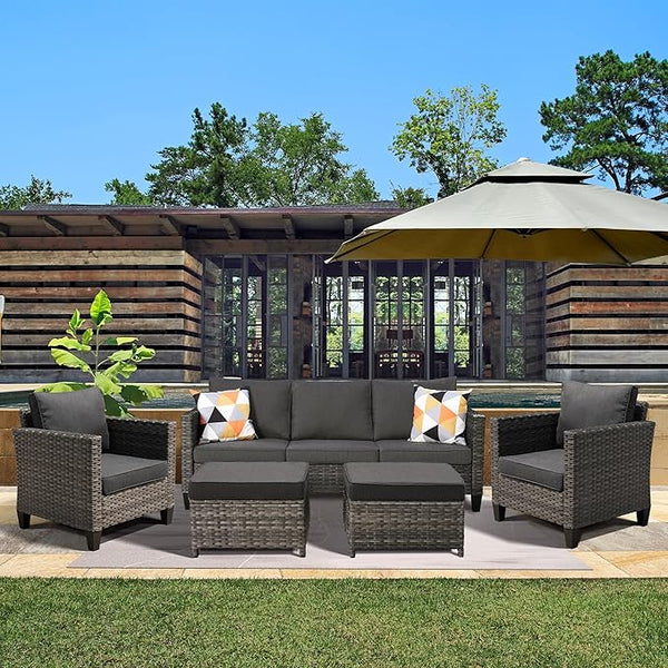 ovios Patio Furniture Set, 5 Pieces Outdoor Wicker Sofa Couch with Ottomans Comfy Cushions - Photo 1