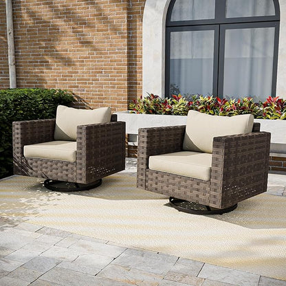 EAGLE PEAK Harbor Haven 2 Piece Wicker Swivel Rocker Patio Furniture Set, Deep Seating Rocking Chairs, Weather Resistant Outdoor Furniture for Patio, Deck, Garden, Brown/Beige