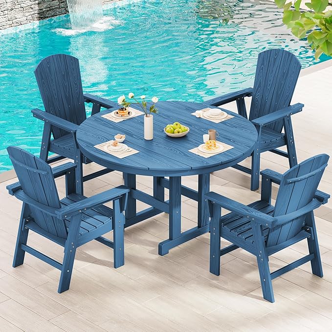 SERWALL Outdoor Adirondack Dining Chair Set of 2, All Weather HDPE Patio Chairs, Navy