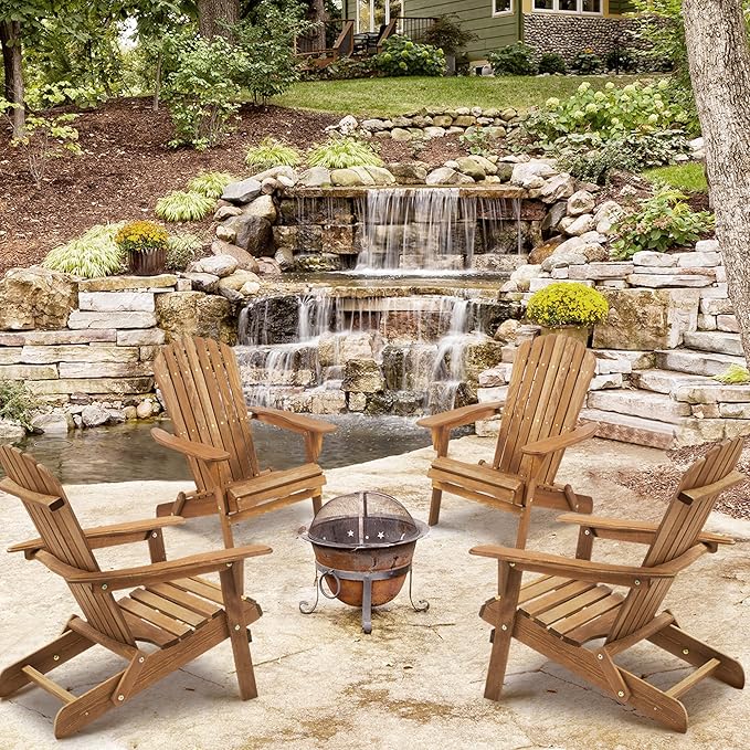 Wooden Outdoor Folding Adirondack Chair Set of 2 Wood Lounge Patio Chair for Garden, Garden, Lawn, Backyard, Deck - Photo 7