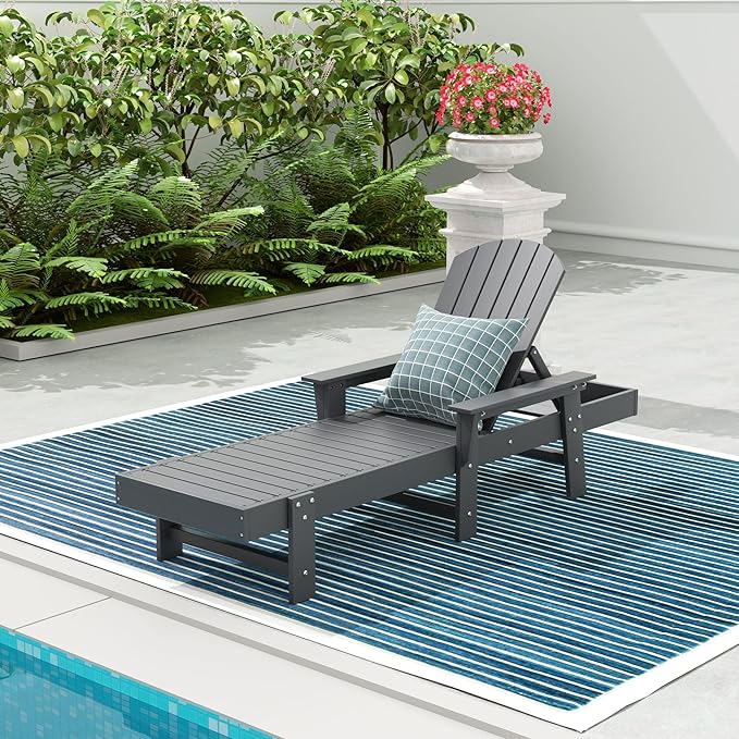 WestinTrends Dylan HDPE Outdoor Patio Poly Adirondack Reclining Chaise Lounge with Arms, Gray