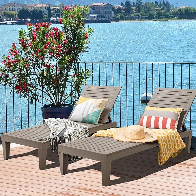 Giantex Lounge Chair, Outdoor Sun Tanning Chair with 5-Position Adjustable Backrest, Lightweight Design - Photo 4