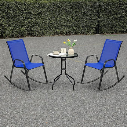 Outdoor Rocking Chairs with Backrest/Armrests-Assembly for Patio Lawn Garden Balcony Deck Camping Porch-Set of 2 (Navy Blue)