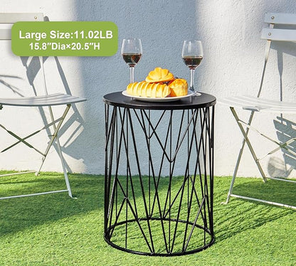 HFHOME Set of 3 Heavy-Duty Round End Table, Side Table, Coffee Table for Indoor Multifunctional Use, Outdoor Decorative Garden Stool Plant Stand-Black