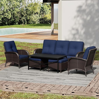 Joyside Wicker Patio Furniture Set, 6 Piece Outdoor Furniture Set with Thickened Cushions, High Back, Deep Seating, Wide Armrest, Rattan Outdoor Chairs for Porch, Deck