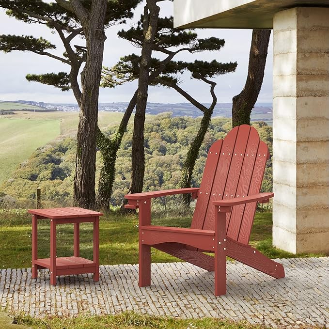 LUE BONA HDPS Adirondack Chairs, 1 Chair, Long-Lasting All-Season Outdoor Patio, Hidden Cup Holder, 350 LBS, Red - Photo 7