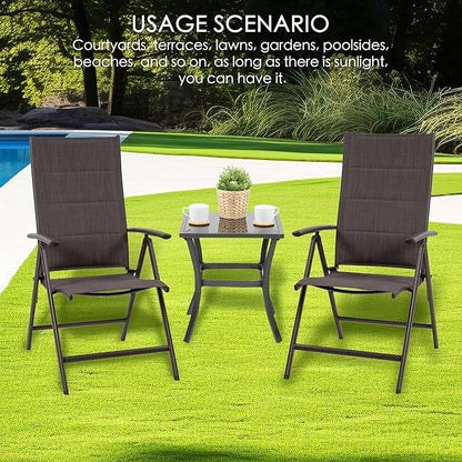 Kozyard Coolmen 2-Pack Outdoor Patio Dining Chair Set - Breathable Textilene Padded, Foldable Deck Chairs for Outdoor Patio (Brown)