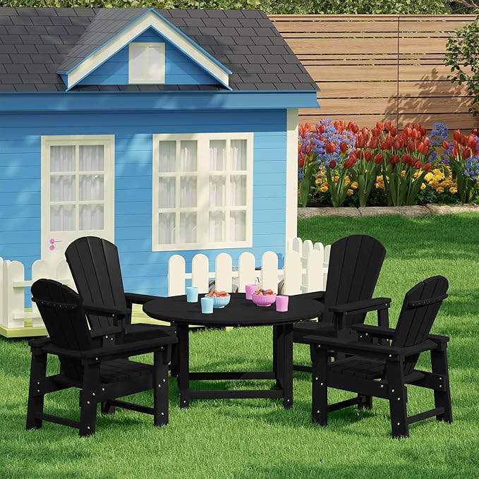 Costaelm Kids Lawn Chair, Toddler Outdoor Chair Kids Patio Furniture and Outdoor Children Picnic Activity Modern Adirondack Chairs for Garden, Patio, Backyard & Beach, Black