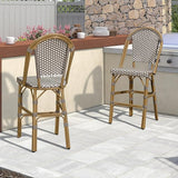 PURPLE LEAF French Counter Height Bar Stool Set of 2 25" Bamboo Print Finish Patio Bar Chairs with Back Rattan Bar - Photo 9