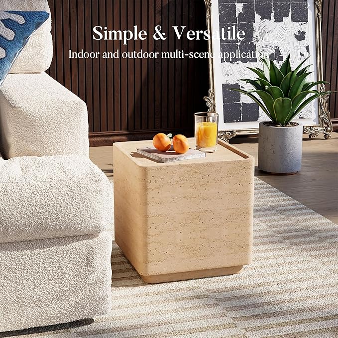 COSIEST 14.4" Outdoor Side Table, Rectangular Concrete End Table for Patio Small Outdoor Coffe Tables - Photo 5