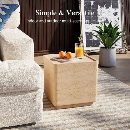 COSIEST 14.4" Outdoor Side Table, Rectangular Concrete End Table for Patio Small Outdoor Coffe Tables, Garden Stool Accent Table for Livingroom, Porch, Deck, Balcony & Beach，Sandy Yellow