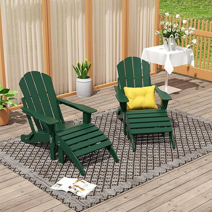 WO Home Furniture Adirondack Chair Outdoor Ottoman Set of 2 PCS Classic Patio Furniture (Dark Green)