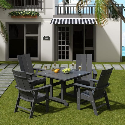 WO WESTIN OUTDOOR HDPE Shoreside Modern Curveback Adirondack Dining Chair,Gray