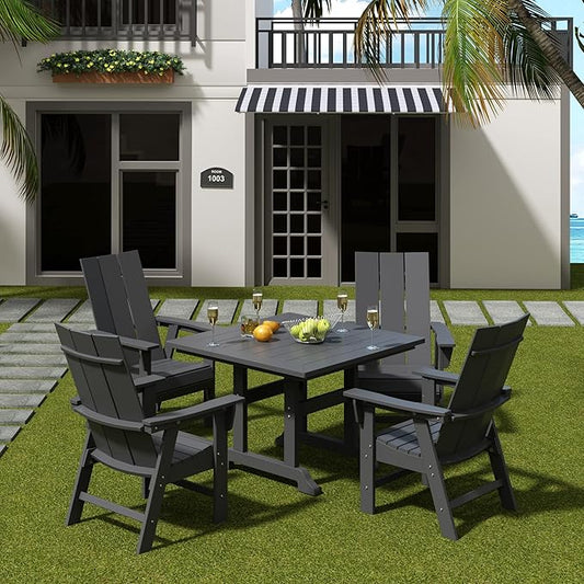 WO WESTIN OUTDOOR HDPE Shoreside Modern Curveback Adirondack Dining Chair,Gray