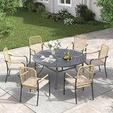 VICLLAX 47.2" Round Patio Table with Umbrella Hole, All Weather Metal Outdoor Dining Table for 6 - Photo 5