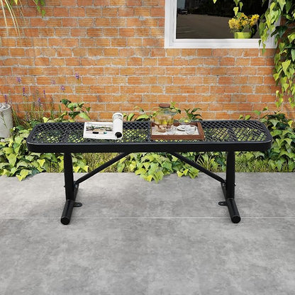 4FT Metal Park Bench for Outside, All-Weather Thermoplastic Coating Outdoor Bench with Anchor, Commercial Heavy Duty Benches for Shopping Malls, Stores, Parks, Patios, Decks, Black