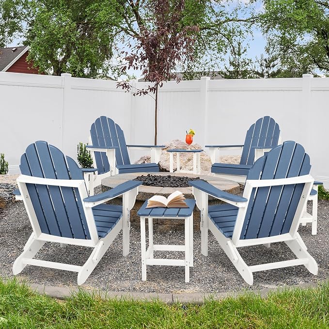 Aoodor HDPE Outdoor All-Weather Folding Adirondack Chair for Patio, Garden, Backyard, Lawn, Fire Pit, Set of 2, Navy Blue