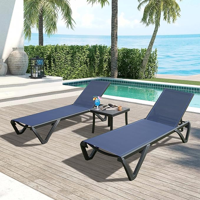 Domi Pool Lounge Chairs, Aluminum Patio Chaise Lounge with Side Table, Wheels, 5 Position Adjustable - Photo 1