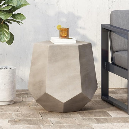 Outdoor Side Table Concrete End Table Faux Stone Small Coffee Tables, Garden Stool Plant Stand for Porch, Backyard Patio Silver-Hexagonal Type