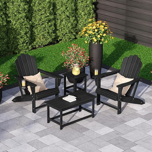 Costaelm Adirondack Conversation Table, HDPE Outdoor Drink Weather Resistant, Outdoor Patio Porch Accent Balcony Table for Pool, Seaside, Backyard, Black