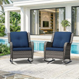Patio Rocking Chairs Set of 2, Outdoor Wicker Patio Furniture Set 2 Pieces with Thickened Olefin Cushions - Photo 8