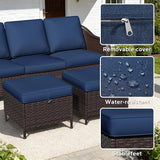 8 Piece Patio Wicker Conversation Set, All-Weather Use Outdoor Wicker Sofa with 2 PE Rattan Ottomans, 4 Chair - Photo 6