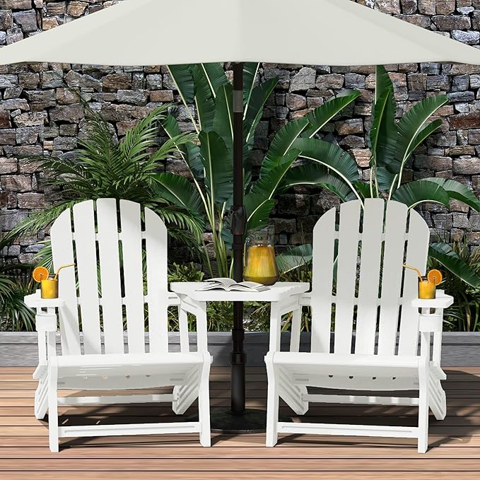 WestinTrends Azura Outdoor HDPE Adirondack Chairs with Connecting Table Tray (Set of 2), White