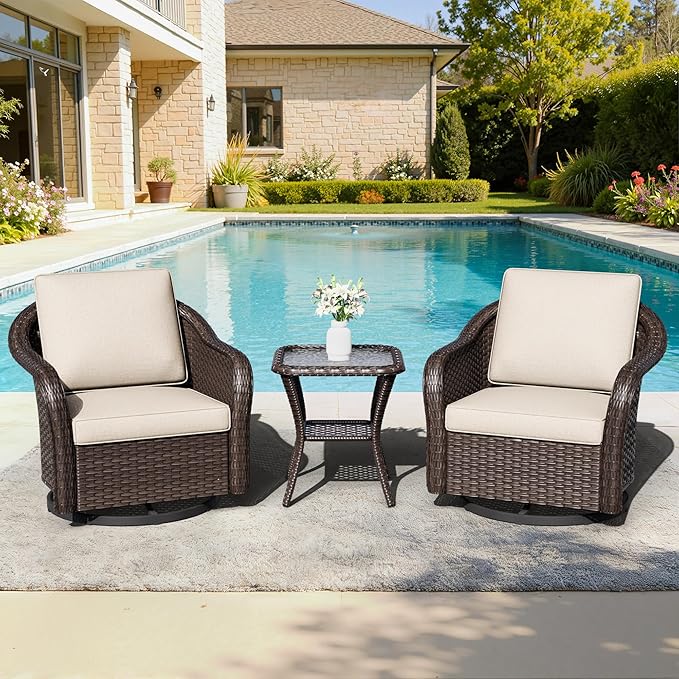 Outdoor Swivel Chairs with Side Table, Patio Wicker Chairs - Photo 7