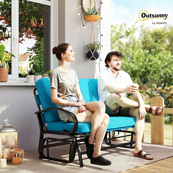 Outsunny Outdoor Glider Bench, 2-Person Patio Rocker Loveseat with Tufted Cushions, Steel Frame for Porch - Photo 2