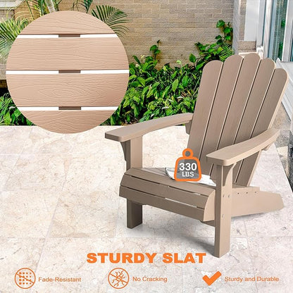 NUU GARDEN Folding Adirondack Chair, Plastic Fire Pit Chairs, Patio Chair Weather Resistant, Outdoor Chairs, Lawn Chair with Widened Armrests, for Deck, Outdoor, Backyard, Garden, Champagne