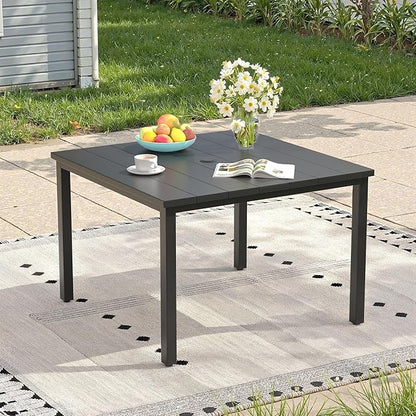 Outdoor Dining Table with Adjustable Umbrella Hole, 40.2" All-Weather Square Patio Dining Table for 4, Metal Patio Table for Garden Lawn Porch Deck Yard, Black